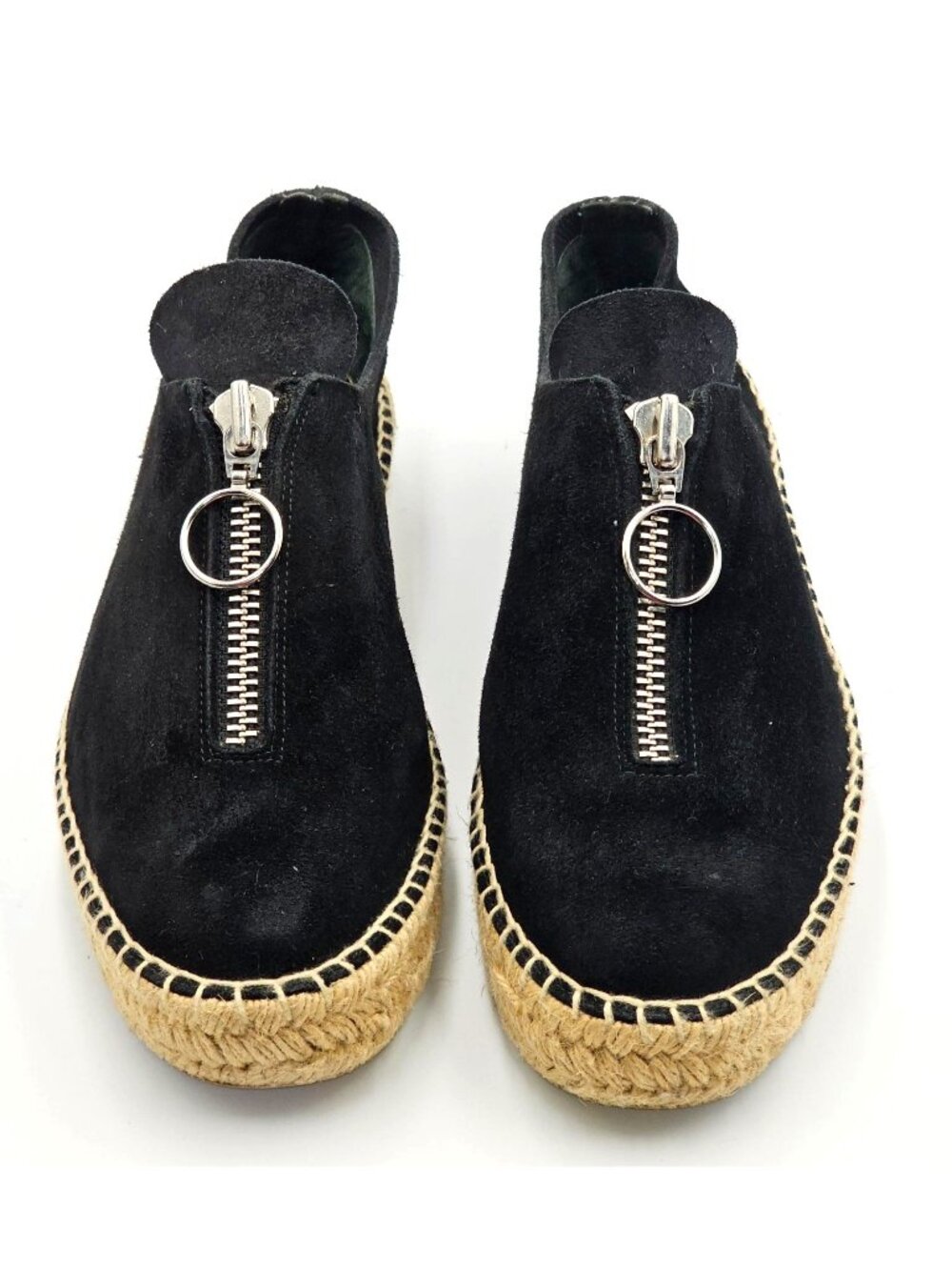 Alexander Wang Black Suede Leather Devon Zip Espadrille Flats Size 9.5 (39) 2547